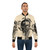 A black and white bomber jacket with a surrealist design featuring a skull, leaves, and birds in a nature-inspired pattern. - Lifestyle