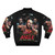 A brown bomber jacket with a graphic design featuring the words "Perc Angle" and images of a wrestling moon. - Back