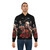 A brown bomber jacket with a graphic design featuring the words "Perc Angle" and images of a wrestling moon. - Lifestyle