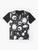Rick and Morty characters in a simple black and white pattern design on a graphic t-shirt. - Flat lay