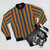 Vintage-inspired Sesame Street bomber jacket featuring a striped shirt design pattern - Flat lay