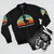 Funny T Rex Dinosaur Bomber Jacket with Trash Grabber Design - Flat lay