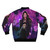 A model wearing a stylish purple bomber jacket - Back