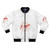 Cool red and white bomber jacket with a hexagon stop sign graphic design
