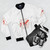 Cool red and white bomber jacket with a hexagon stop sign graphic design - Flat lay