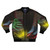 A bomber jacket featuring the iconic ruby slippers scene from the classic movie "The Wizard of Oz"