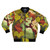 Nature-inspired Poison Ivy bomber jacket with a whimsical, art nouveau-style female portrait