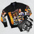 Vintage Ricky Bobby Racing Bomber Jacket with racing car and quote graphics - Flat lay