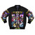 Undertale inspired bomber jacket with game characters like Frisk, Flowey, Sans, and Papyrus