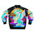 A vibrant and retro-inspired bomber jacket featuring the iconic Princess Celestia from My Little Pony: Friendship is Magic, in a synthwave/vaporwave style. - Back