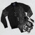 Wire mesh technology pattern bomber jacket with digital, electronic, and circuit board design - Flat lay