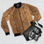 Wooden bomber jacket with natural wood grain and softwood texture - Flat lay