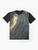 A metallic jellyfish graphic design on a blue t-shirt, featuring shimmering copper, gold, and bronze tones. - Flat lay