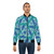 A blue and green bomber jacket featuring geometric Einstein shapes and aperiodic monotile patterns. - Lifestyle
