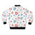 A blue and red triangle pattern bomber jacket with a nostalgic 90s style. - Back