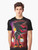 Neon Shadow the Hedgehog graphic t-shirt design with rings and gold accents - Men