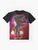 Neon Shadow the Hedgehog graphic t-shirt design with rings and gold accents - Flat lay
