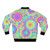 Psychedelic summer bomber jacket with boho mandala design in bright, colorful neon shades - Back