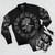 Norse tree of life bomber jacket with runes and Celtic designs - Flat lay