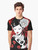 Geisha Japan Graphic T-Shirt featuring a modern, pop art design with a Japanese geisha, flowers, and umbrella in red, white, and black. - Men