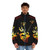 Jaco Pastorius inspired flame puffer jacket with jazz bass design - men front