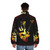 Jaco Pastorius inspired flame puffer jacket with jazz bass design - men back
