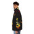 Jaco Pastorius inspired flame puffer jacket with jazz bass design - men side left