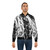 Black and white paint splatter bomber jacket with distressed, abstract design - Lifestyle