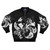 Inverted bomber jacket with a design featuring a nekomata (two-tailed cat) and a kitsune (fox)