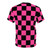 A high-quality t-shirt featuring a bold checkerboard pattern in black and pink colors. - Back