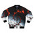 Fractal burning bomber jacket with fiery red and black design