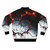 Fractal burning bomber jacket with fiery red and black design - Back