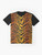 Closeup of an exotic tiger stripe graphic printed on a t-shirt - Flat lay