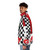 Ivory and black checkerboard puffer jacket worn by a drag queen performer - men side left