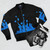 Blue abstract water splash bomber jacket - Flat lay