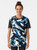 Navy dazzle camouflage graphic t-shirt with military-inspired design - Women