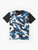 Navy dazzle camouflage graphic t-shirt with military-inspired design - Flat lay