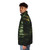 Model wearing a green and gold puffer jacket, inspired by the Marvel character Loki - men side left