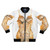 A red and white bomber jacket with a distinctive cone bra design, a nod to Madonna's iconic 80s style.