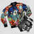 Ghost Town Creepy Bomber Jacket with blue hair design - Flat lay