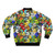 Stylish bird print bomber jacket featuring a flock of colorful birds - Back