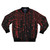 A red bomber jacket featuring a matrix-style binary code graphic design, perfect for tech enthusiasts and fans of futuristic fashion.