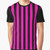 Hot pink and black striped graphic t-shirt with a cool, retro design