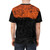 Stylish t-shirt featuring a topographic map-inspired design in shades of orange, black, and grey - men back