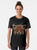 Vibrant graphic t-shirt featuring a red panda face design with leaves and geometric patterns - Women
