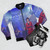 Enya Christmas Bomber Jacket with festive design - Flat lay
