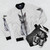 Cozy and stylish bomber jacket featuring an adorable Russian blue cat kitten with green eyes. - Flat lay