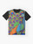 Colorful paisley peacock and rainbow graphic design on a t-shirt - Flat lay