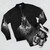 Vintage-inspired black and white chicken/rooster bomber jacket - Flat lay