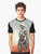 A graphic t-shirt featuring a robot surrounded by colorful flowers in a sci-fi, cyberpunk style. - Men